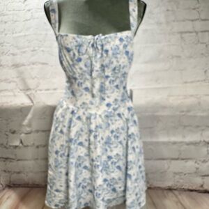 Altar'd State JEANA White and Blue Floral Mini Dress Size S NWT